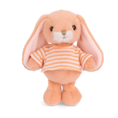 Orange plush rabbit with white and orange striped t-shirt