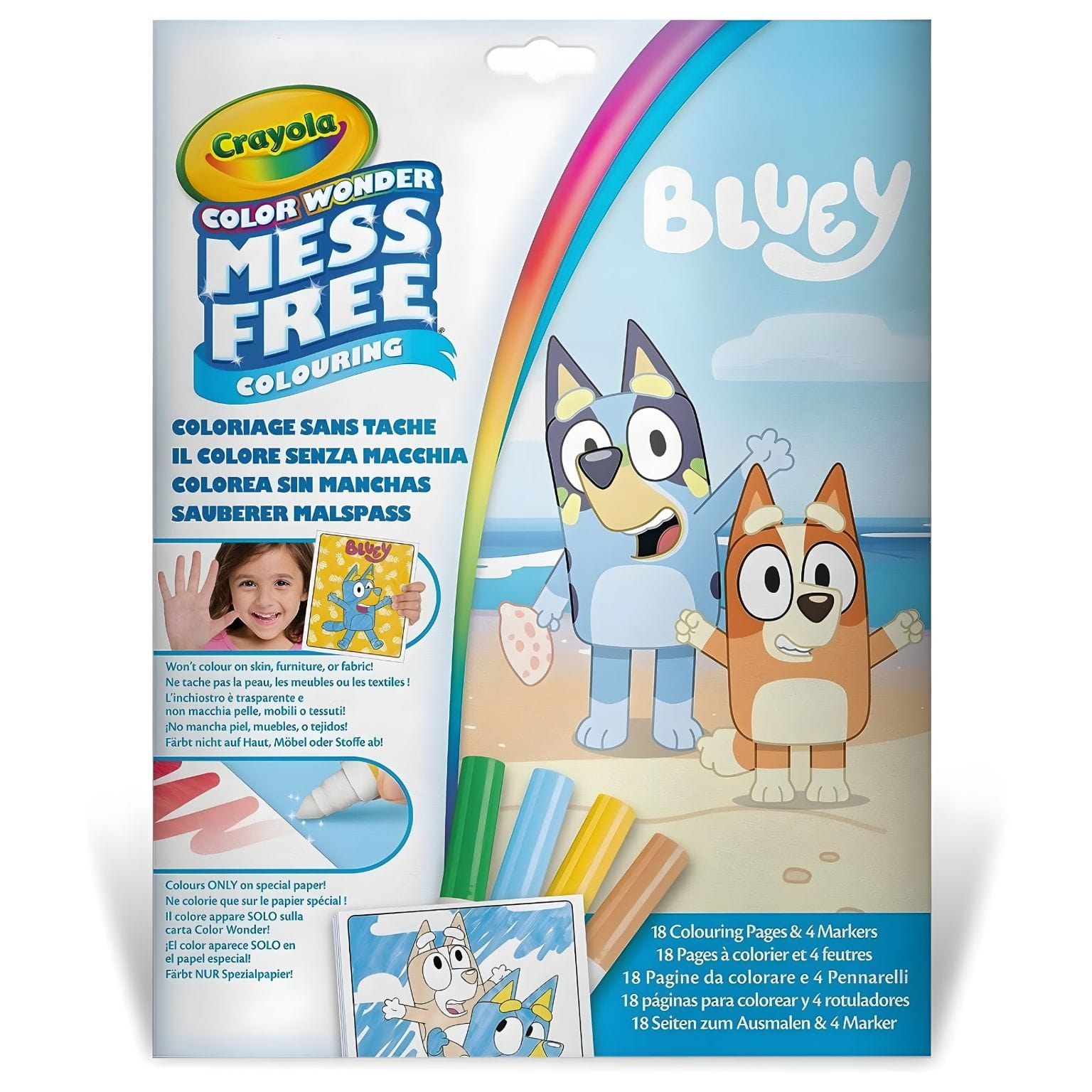 Colorir sem manchas da Bluey da Crayola com páginas para colorir e canetas para crianças a partir dos 3 anos