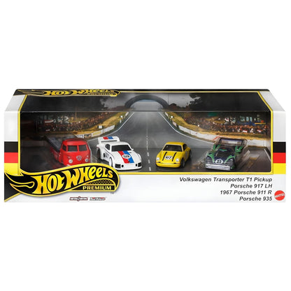 Hot Wheels Set - Porsche Rennsport with Porsche cars and service van in premium packaging