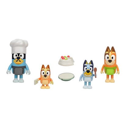 Bluey, Bingo, Bandit and Chilli figures from the Bluey Pavlova Family Pack