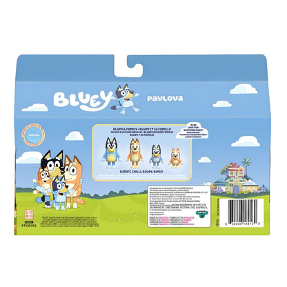 Four articulated Bluey Pavlova figures with miniature dessert accessories