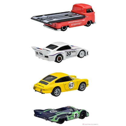 Hot Wheels Set - Porsche Rennsport with Porsche cars and service van in premium packaging