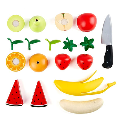 Hape wooden fruit set with banana, apple, pear, strawberries, watermelon, and play knife