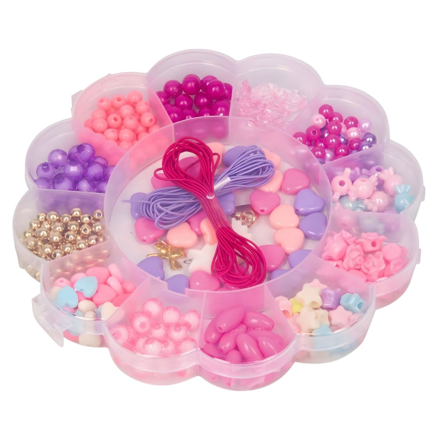 Conjunto de Pérolas Princesa Lillifee com contas coloridas, corações, flores, estrelas e pulseiras infantis criativas