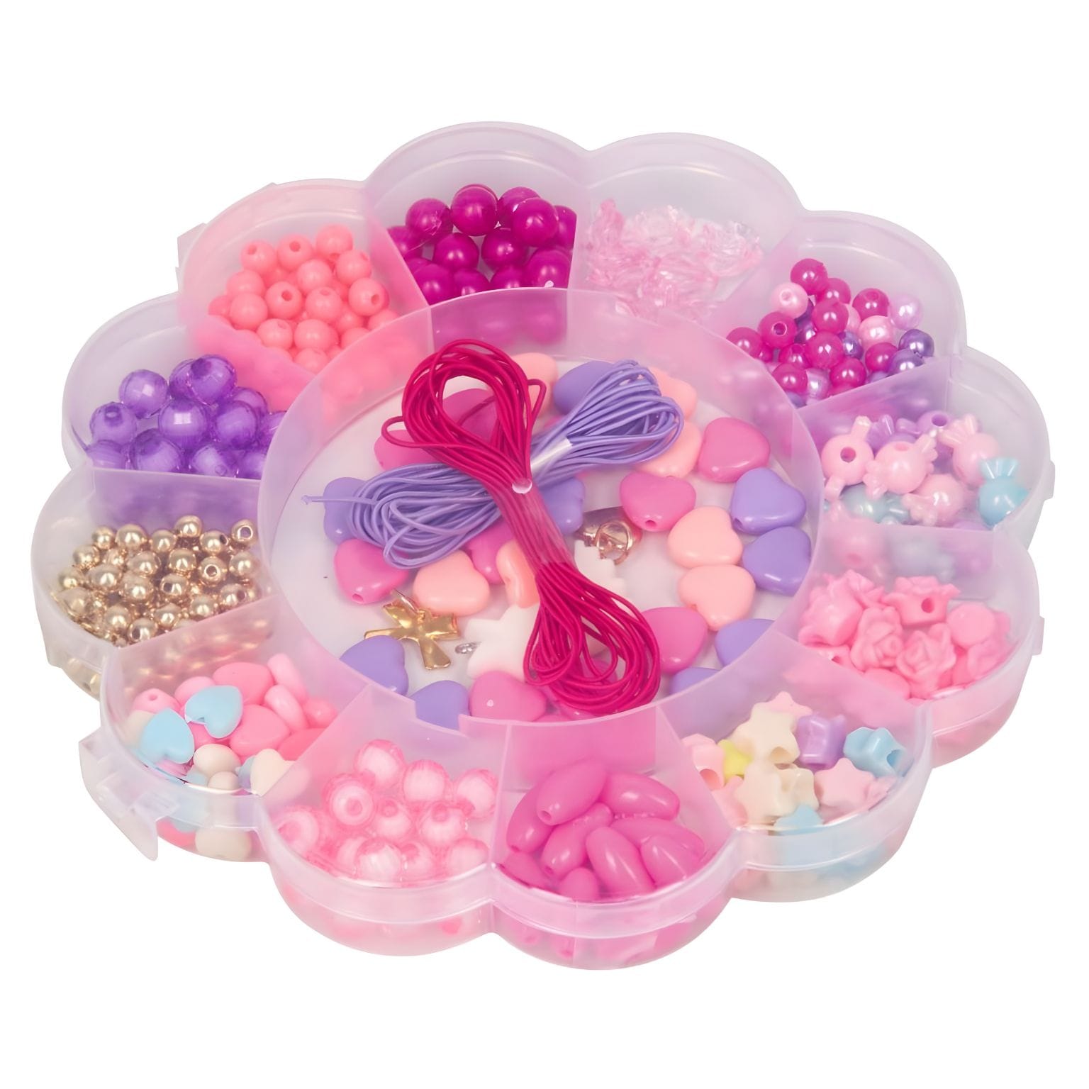 Conjunto de Pérolas Princesa Lillifee com contas coloridas, corações, flores, estrelas e pulseiras infantis criativas