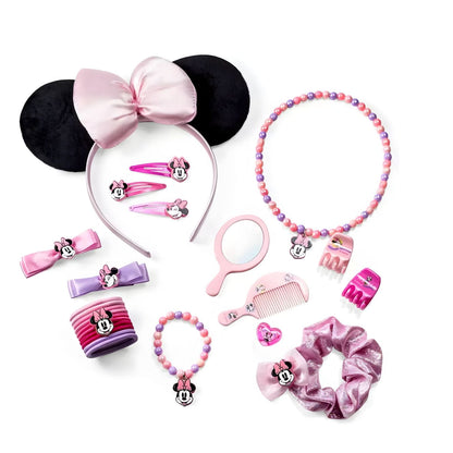 Minnie Mouse Cerdá beauty set with pink tiara, necklace, bracelet, comb, mirror and hair accessories