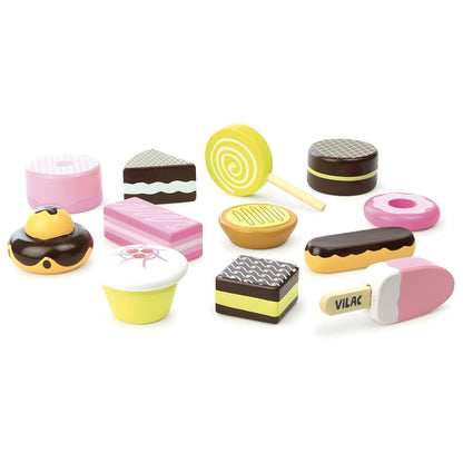 Vilac wooden sweets set with colorful play candies in a box