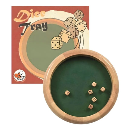 Wooden Tray and Dice Set with dice and numbered pieces for family game
