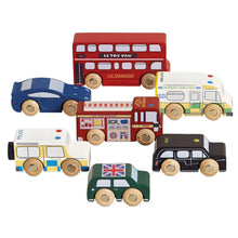 Conjunto de Carros de madeira Londres Le Toy Van veículos cidade autocarro táxi polícia ambulância bombeiros
