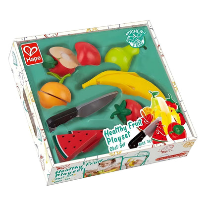 Hape wooden fruit set with banana, apple, pear, strawberries, watermelon, and play knife