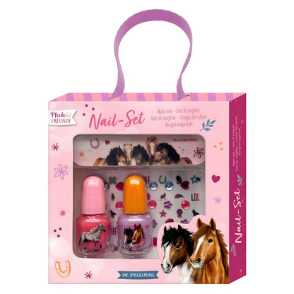 Horse Friends Nail Set with colorful polishes, stickers, and glitter for children