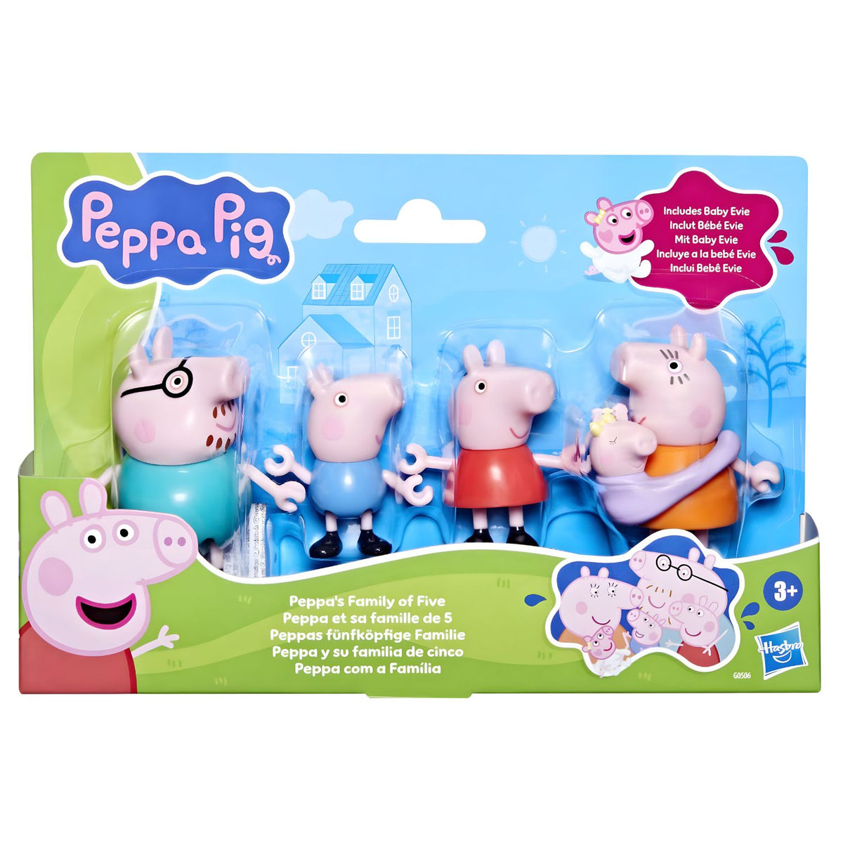 Hasbro Peppa Pig Family of Five with Baby Evie toy set in its packaging