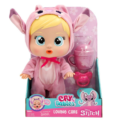 Cry Babies Loving Care Angel Disney na caixa, boneca loira com pijama cor-de-rosa da Angel