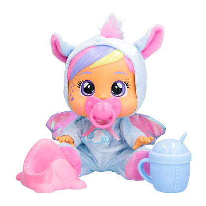 Cry Babies Loving Care Jenna sentada com chupeta, bacio e copo