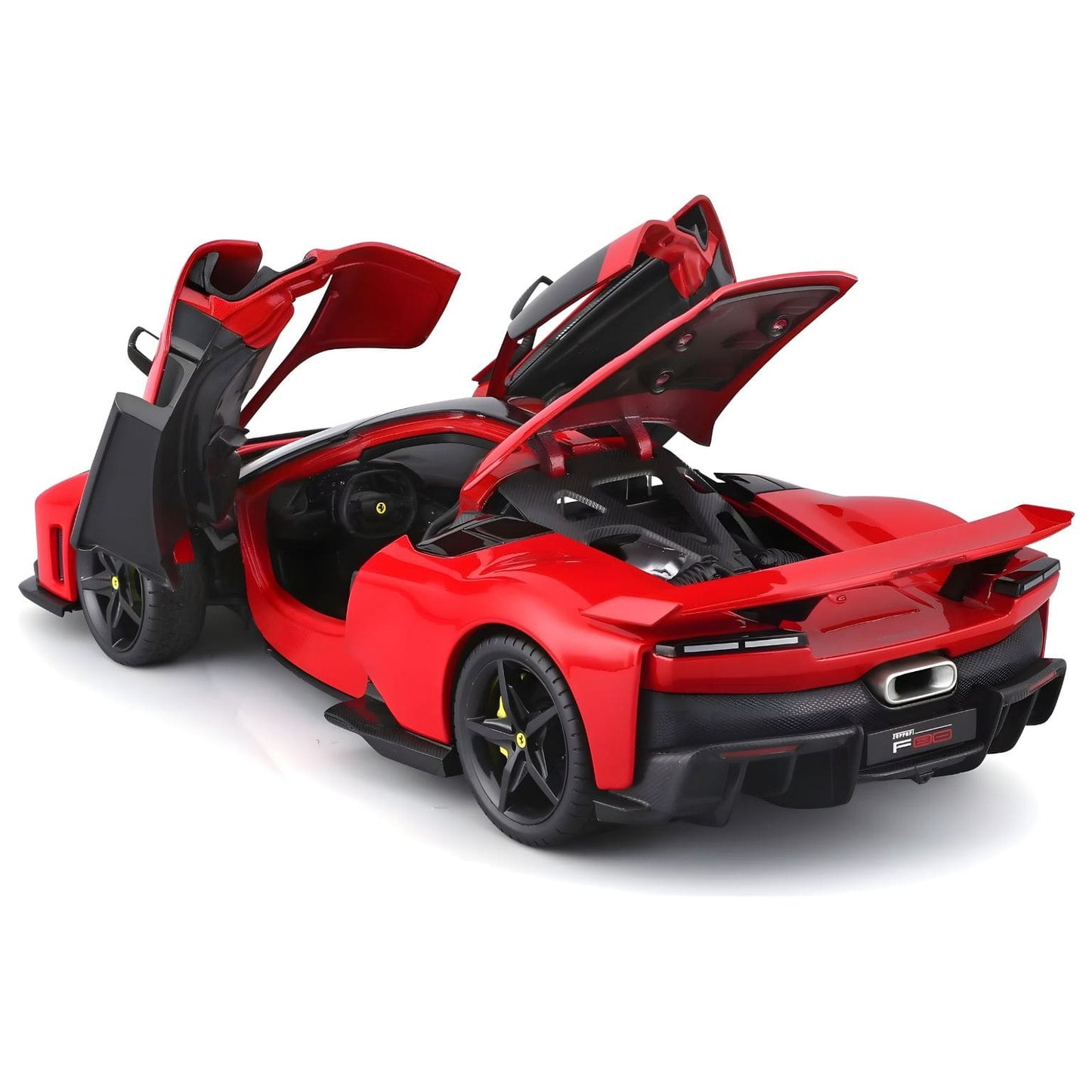 Ferrari F80 vermelho 1/18 Bburago com visual desportivo e portas abertas