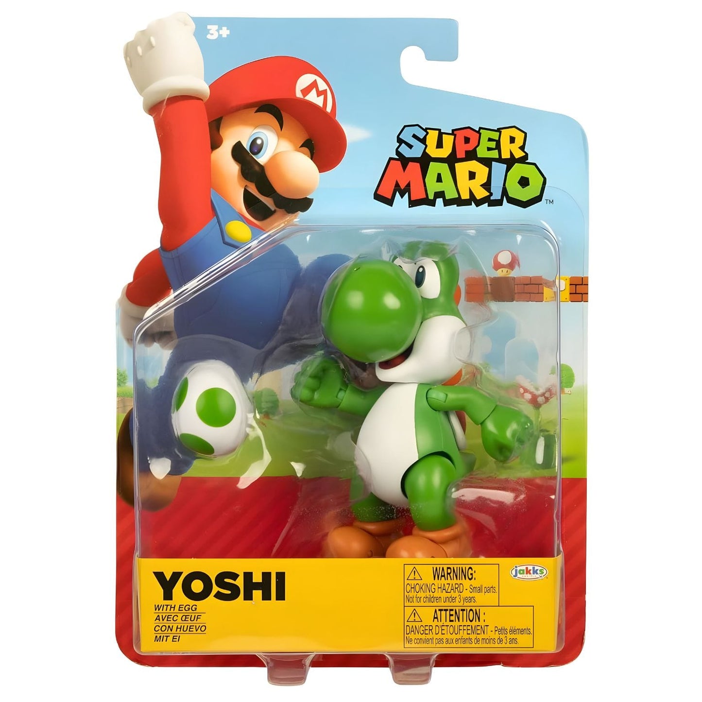 Figura Super Mario Yoshi com ovo verde, botas laranja e ovo branco com manchas verdes