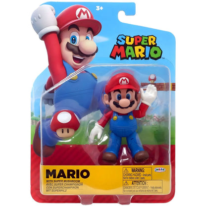 Super Mario figure with red super mushroom by Jakks Pacific in colourful packaging