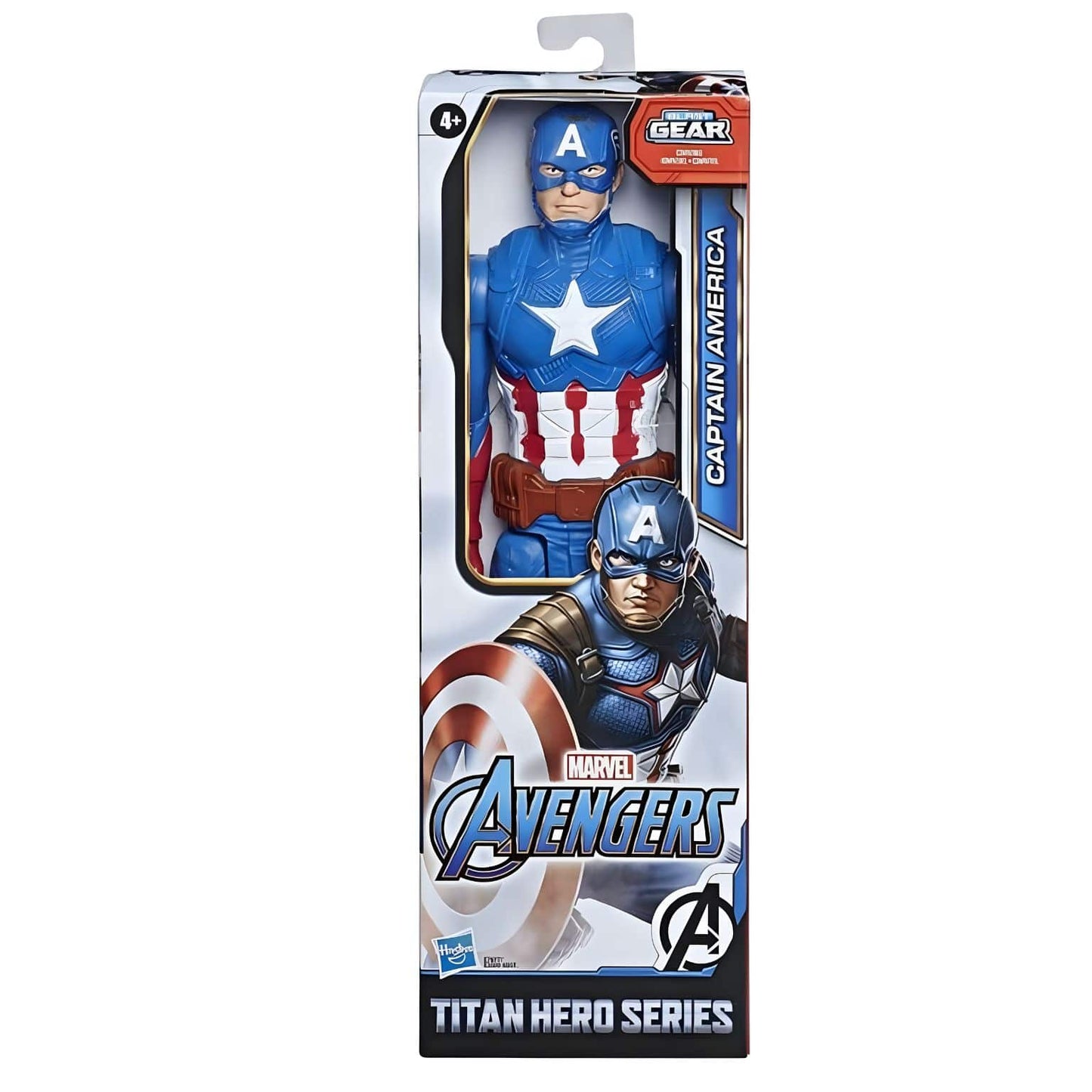 Figura Titan Capitão América azul, vermelha e branca com escudo