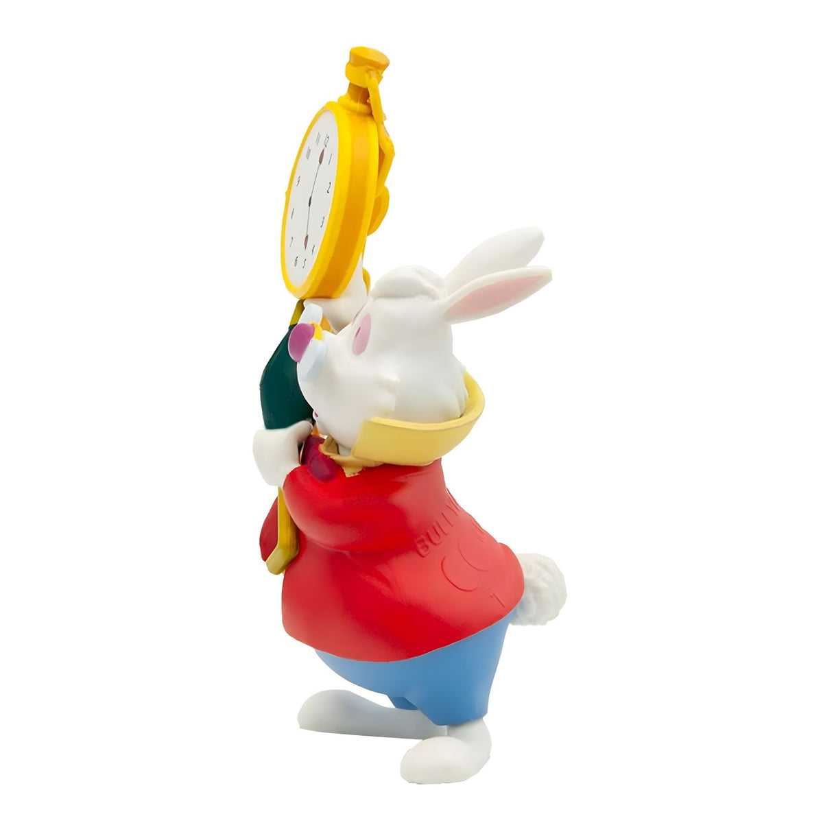 Disney White Rabbit miniature with yellow waistcoat, glasses and gold pocket watch on a chain.