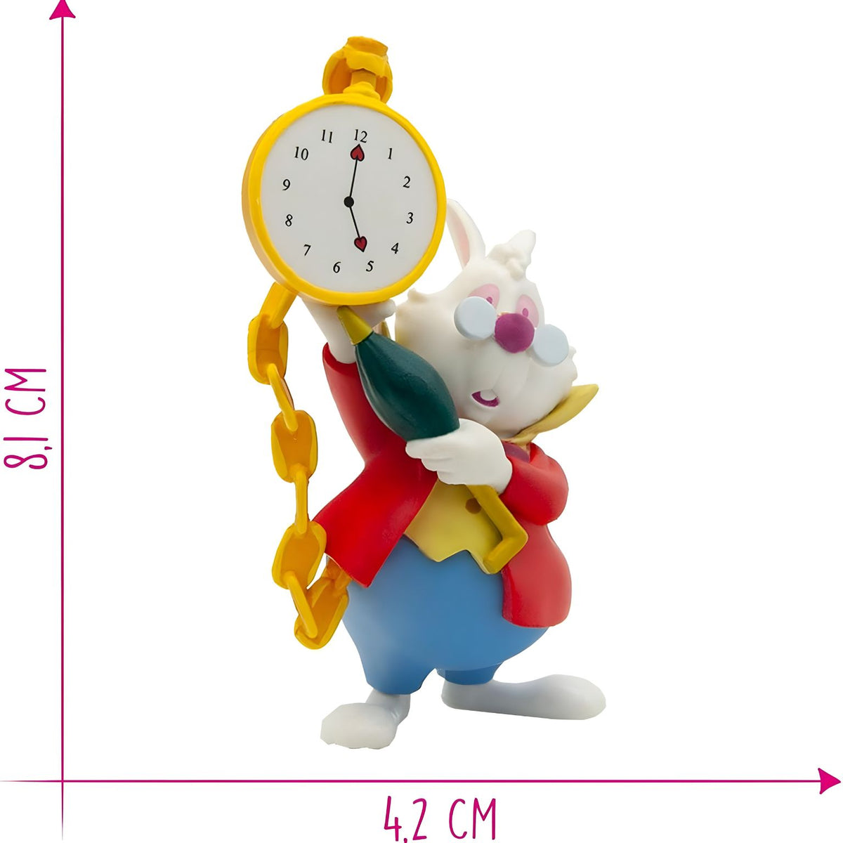 Disney White Rabbit Bullyland figure, with white fur, red coat and pocket watch.