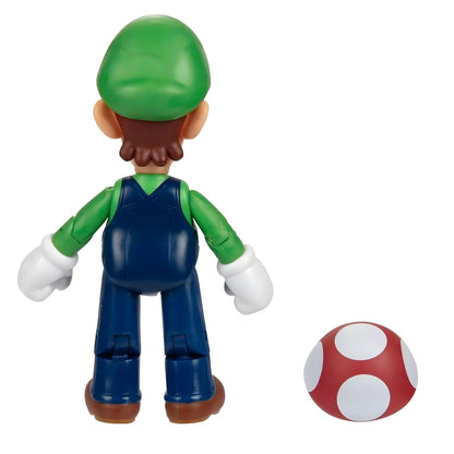 Super Mario Luigi figure with green cap, blue suit, and red super mushroom