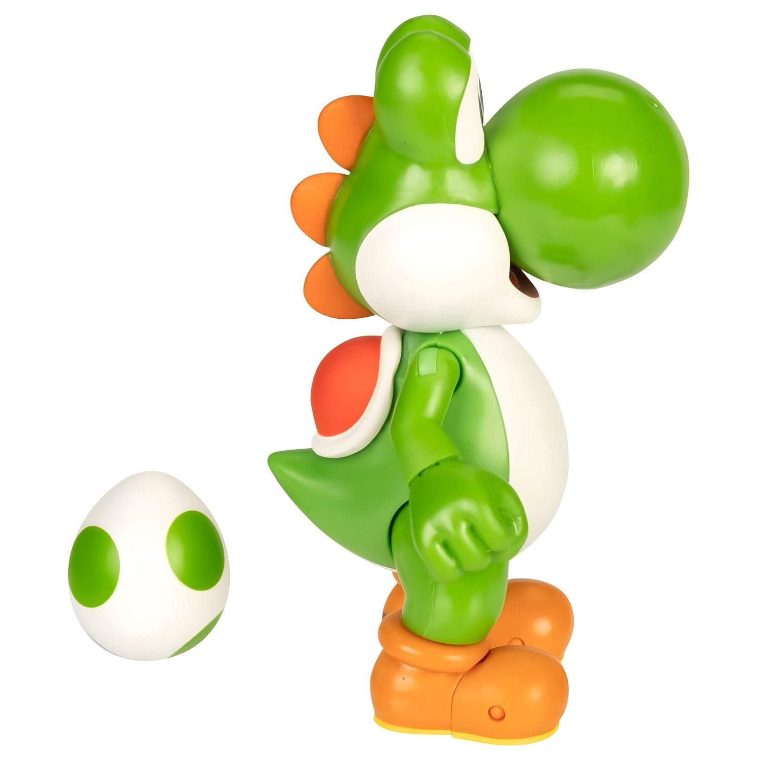 Figura Super Mario Yoshi com ovo verde, botas laranja e ovo branco com manchas verdes