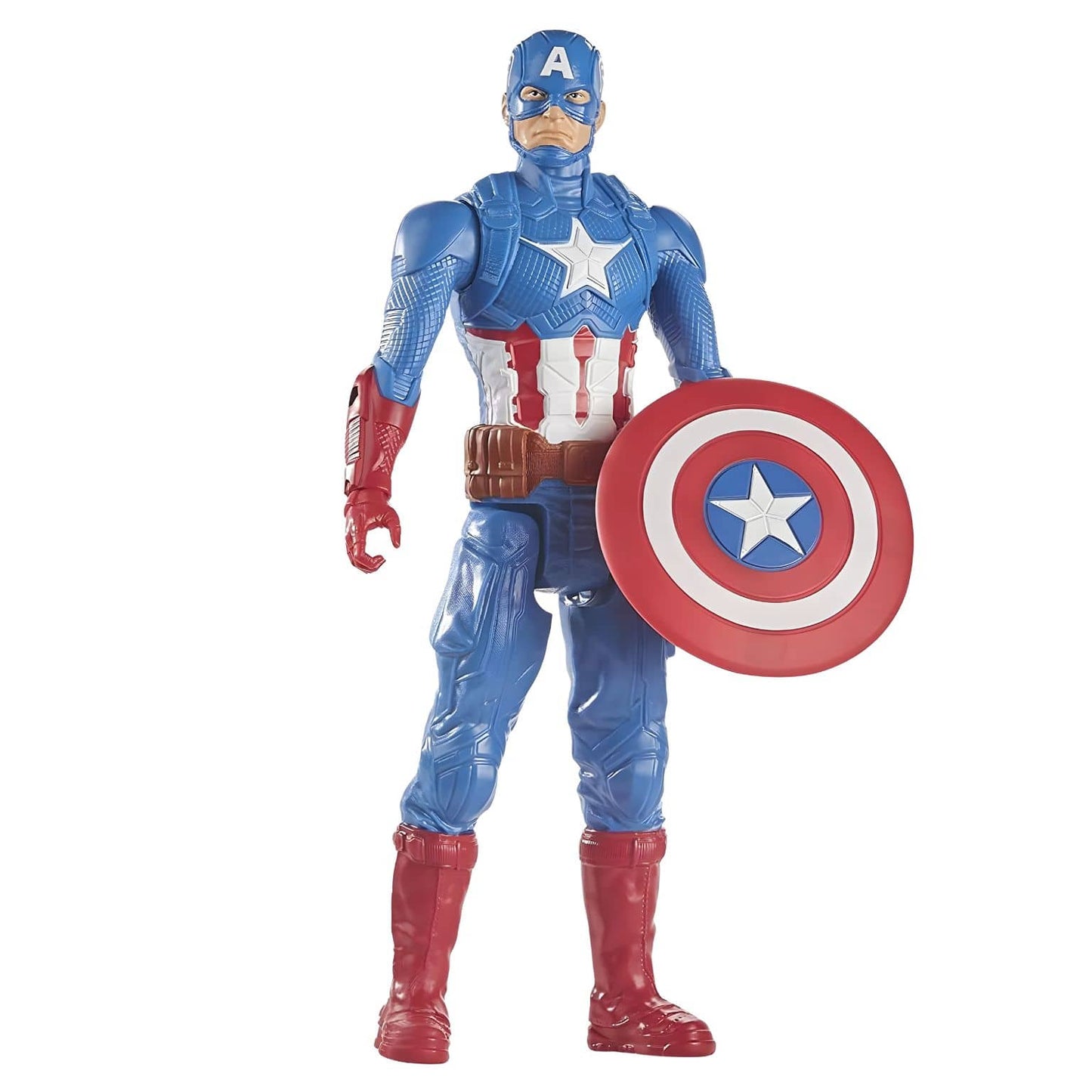 Figura Titan Capitão América azul, vermelha e branca com escudo