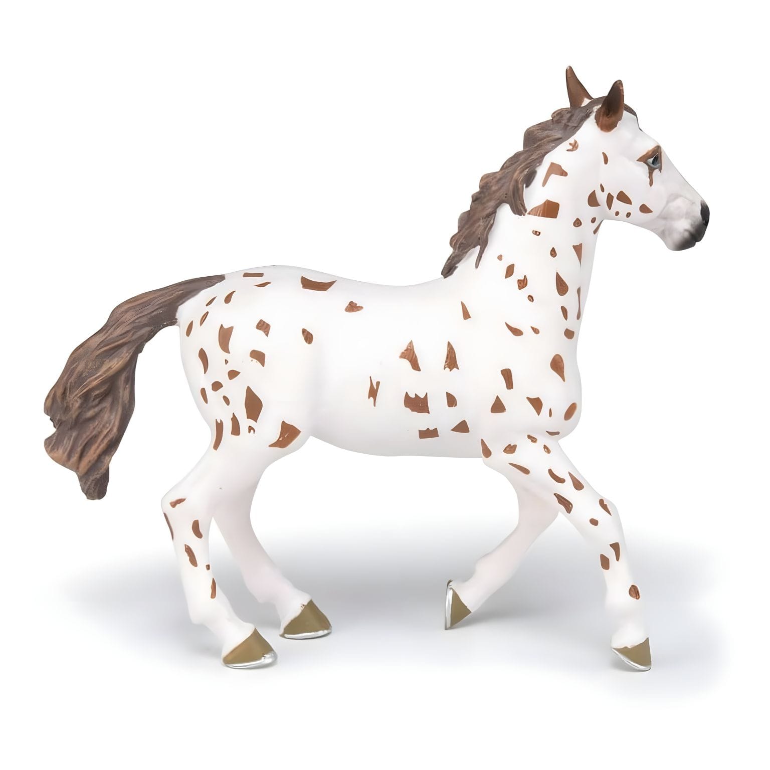 Figura de borracha égua castanha Appaloosa em vista frontal