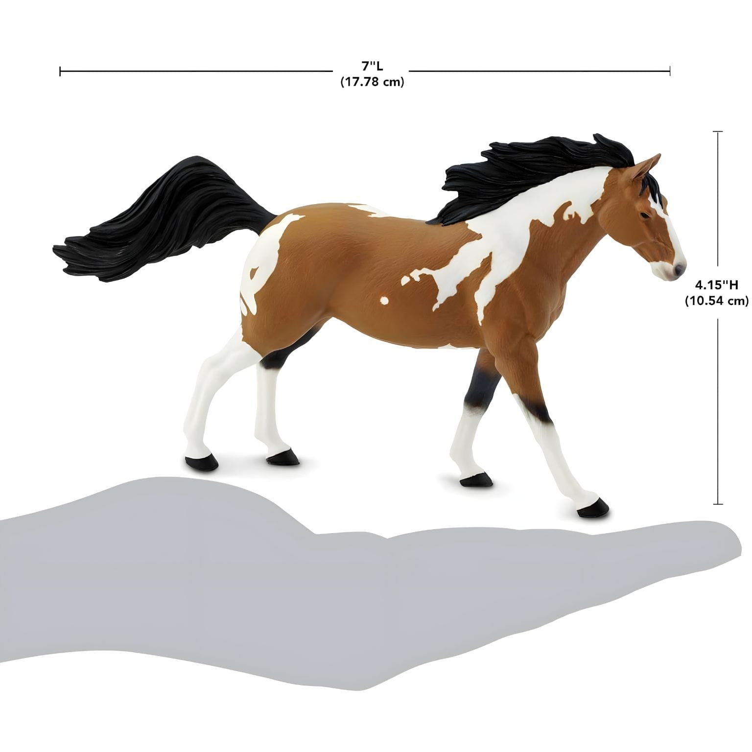 Brinquedo cavalo mustang pinto com energia e elegância para faz de conta