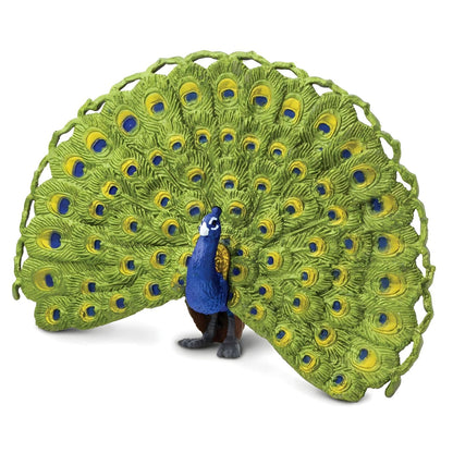Rubber Peacock figure in side view