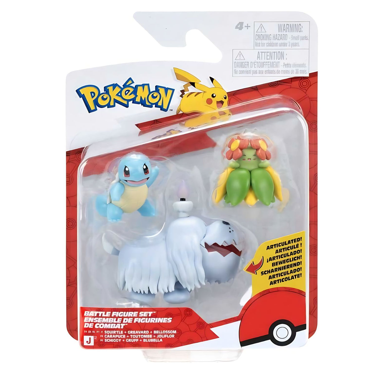 Pokémon figures Squirtle, Greavard, and Bellossom