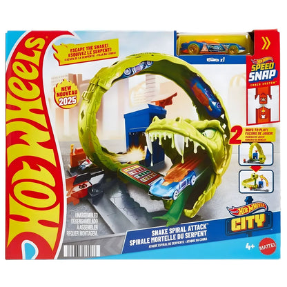 Hot Wheels City Serpent Spiral Attack track with loop and escaping car