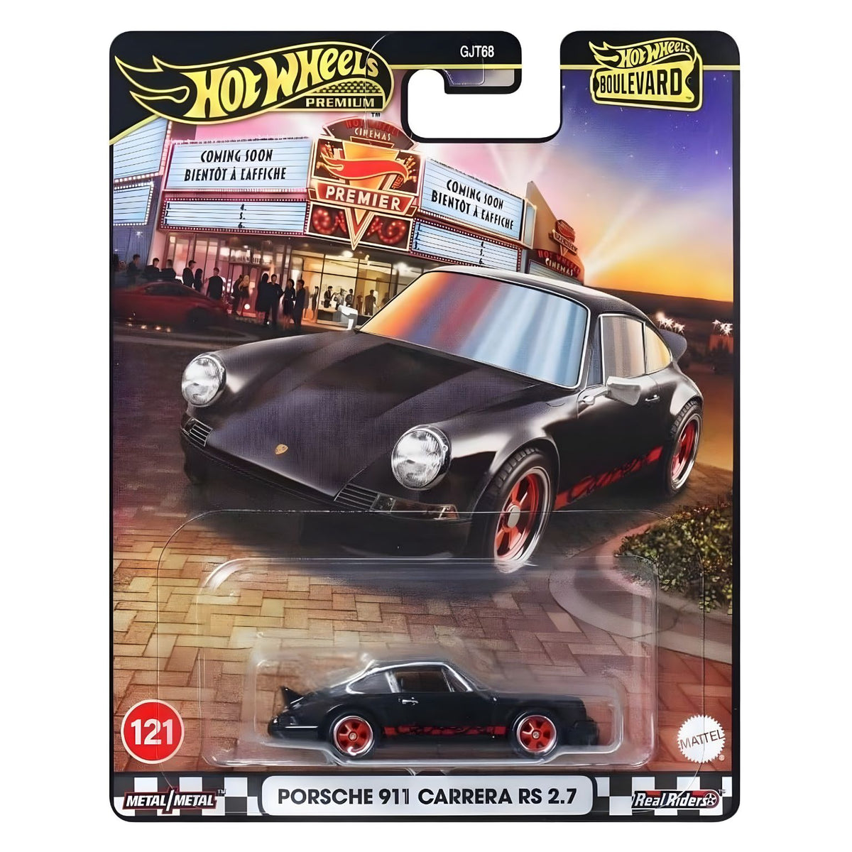 Black Hot Wheels Porsche 911 Carrera RS 2.7 with red details, Premium Boulevard 121 series