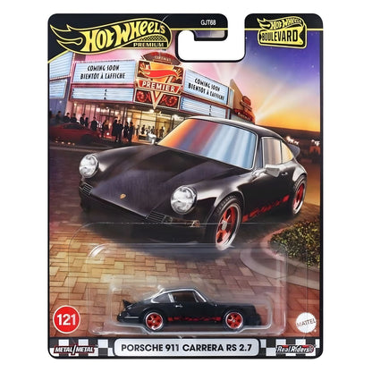 Black Hot Wheels Porsche 911 Carrera RS 2.7 with red details, Premium Boulevard 121 series
