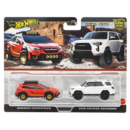 Hot Wheels Subaru Crosstrek red and 2018 Toyota 4Runner white adventure car set