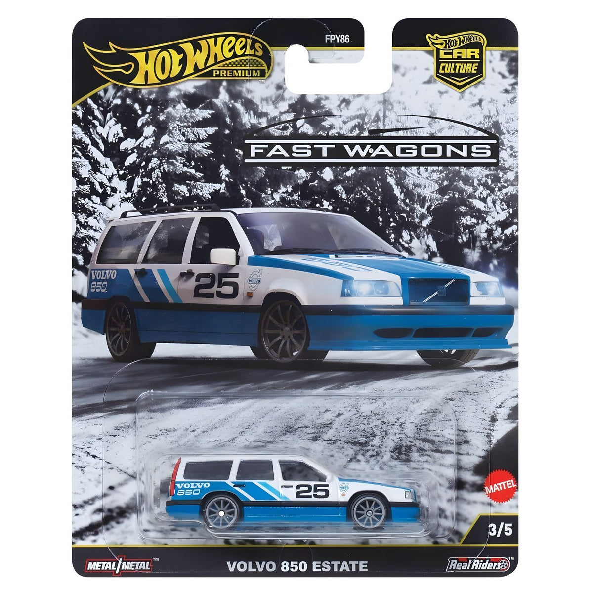 Hot Wheels Volvo 850 Estate miniature, a Volvo station wagon with an elongated body.