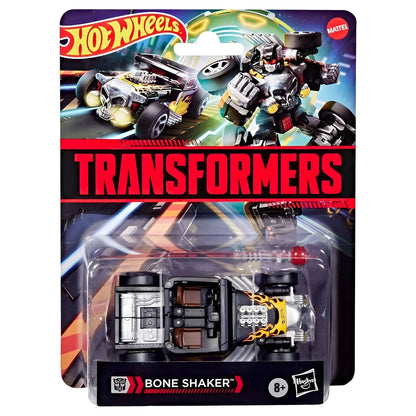 Hot Wheels X Transformers Bone Shaker in robot and car mode with flaming design