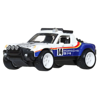Hot Wheels Porsche 914 Safari miniature with rally look in white and blue with number 14