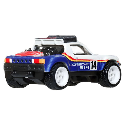 Hot Wheels Porsche 914 Safari miniature with rally look in white and blue with number 14