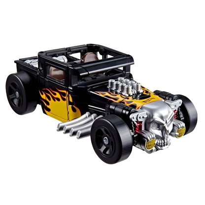 Hot Wheels X Transformers Bone Shaker in robot and car mode with flaming design