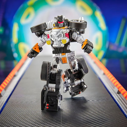 Hot Wheels X Transformers Bone Shaker in robot and car mode with flaming design