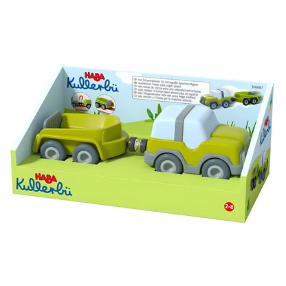 Friction jeep with trailer for movement and imagination play