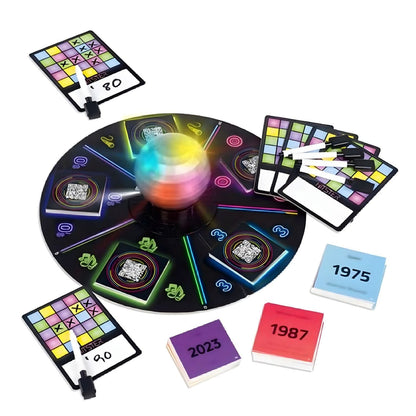 Hitster Music Bingo Board Game with luminous roulette and colorful cards for musical bingo