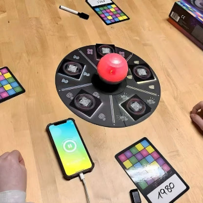 Hitster Music Bingo Board Game with luminous roulette and colorful cards for musical bingo