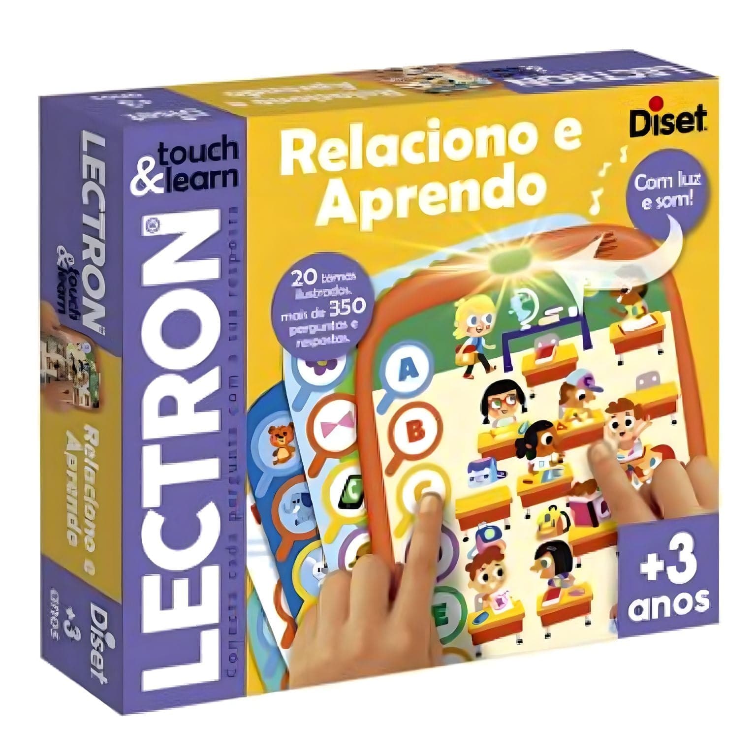 Jogo educativo Lectron Relaciono e Aprendo Diset com cartões ilustrados e painel com luz e som