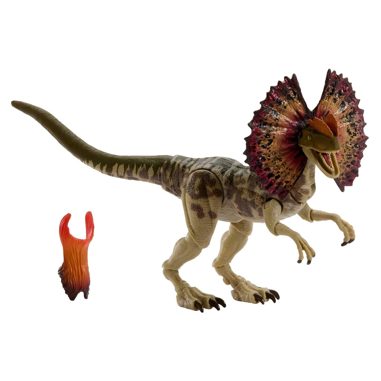 Vista do Dilofossauro Jurassic World Hammond Collection com presença icónica