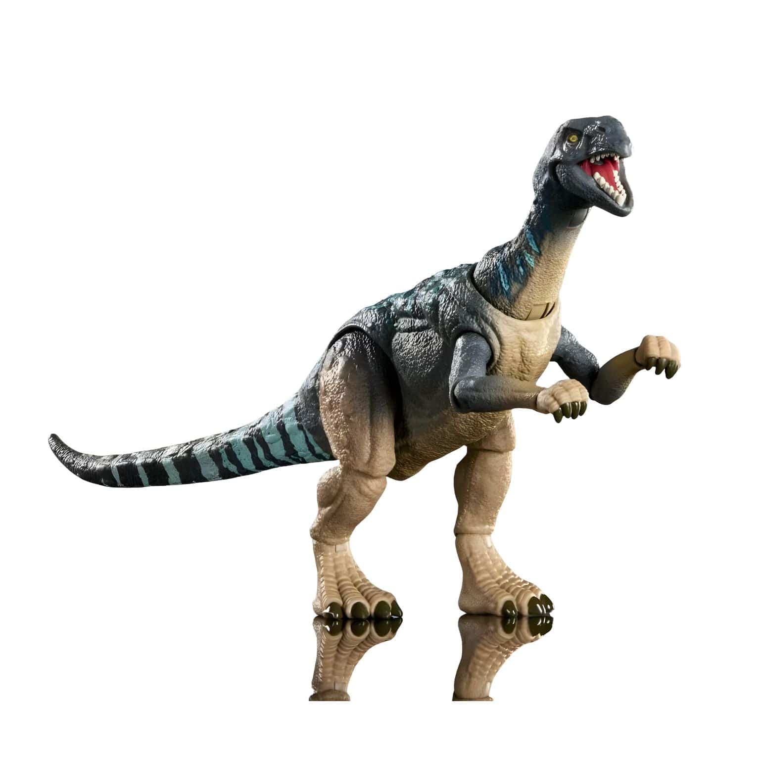 Jurassic World Hammond Collection Mussaurus na embalagem com tons azulados e riscas turquesa, logótipo Jurassic World e selo Hammond Collection