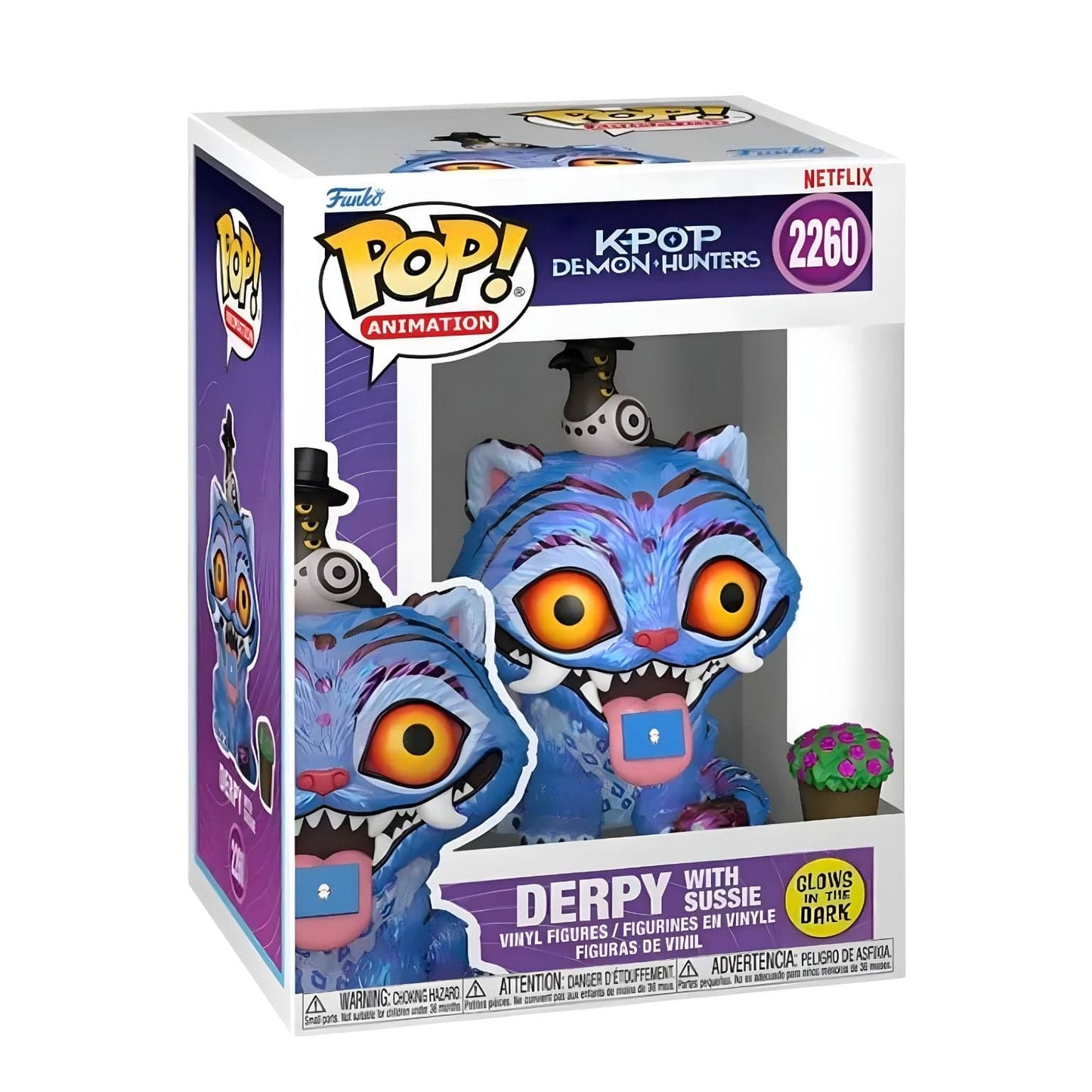 Funko Pop Derpy com Sussie K-Pop Demon Hunters monstro azul glow no escuro