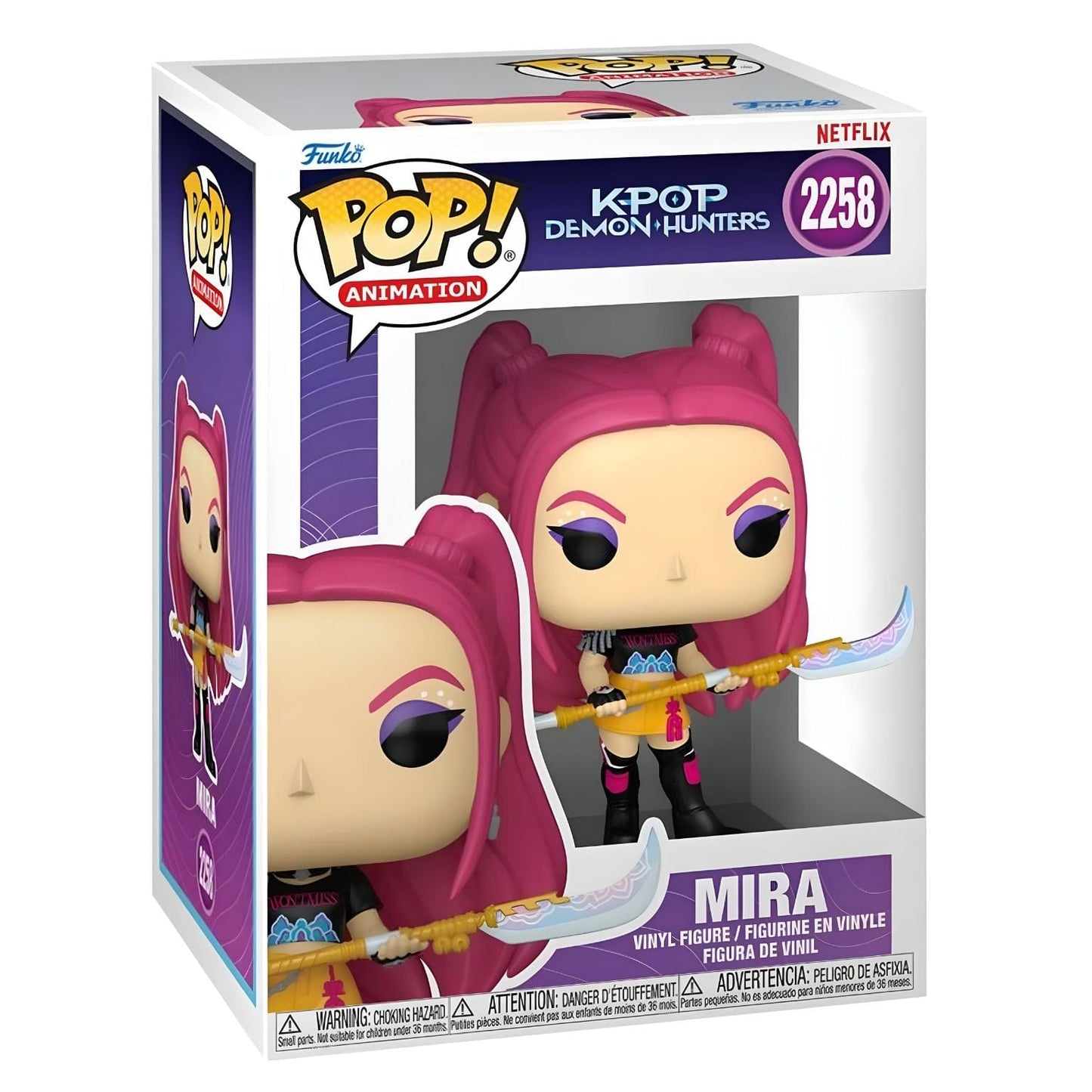 Funko Pop K-Pop Demon Hunters Mira com cabelo rosa e arma decorativa