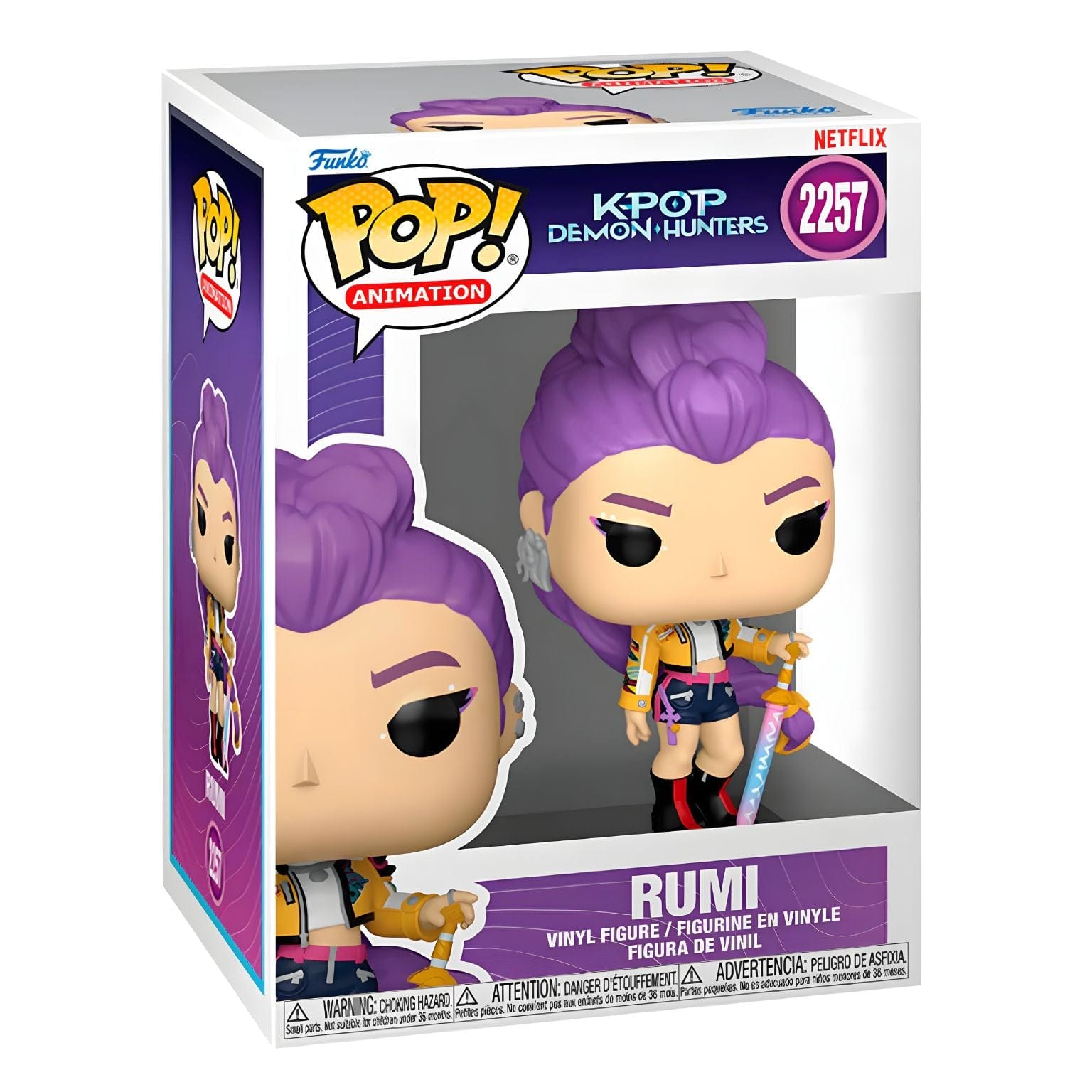 Funko Pop K-Pop Demon Hunters Rumi cabelo roxo espada figura colecionável